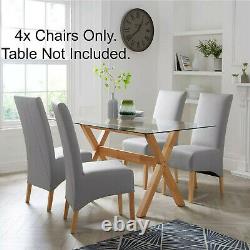 Set Of 4 Littlewoods Light Grey Faux Leather Oak Wood Upholstered Dining Chairs