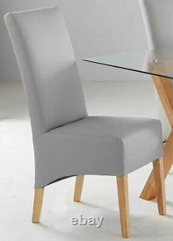 Set Of 4 Littlewoods Light Grey Faux Leather Oak Wood Upholstered Dining Chairs
