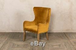 Set Of 4 Mustard Yellow Velvet Dining Chairs With Armrests, Upholstered Carvers