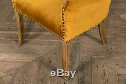 Set Of 4 Mustard Yellow Velvet Dining Chairs With Armrests, Upholstered Carvers