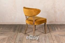 Set Of 4 Mustard Yellow Velvet Upholstered Dining Chairs Curved Diamond Stitch