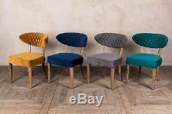 Set Of 4 Mustard Yellow Velvet Upholstered Dining Chairs Curved Diamond Stitch