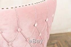 Set Of 4 Pink Velvet Dining Chairs, Upholstered Side Chairs, Button Back Chair