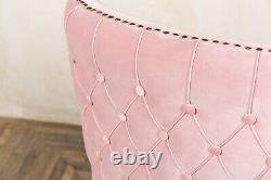Set Of 4 Pink Velvet Dining Chairs With Armrests, Upholstered Carvers