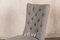 Set Of 4 Stone Grey Upholstered Dining Chair In French Style With Button Back