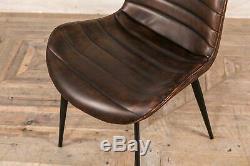 Set Of 4 Upholstered Faux Leather Dining Chairs Ribbed Kitchen Chairs Chestnut