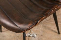 Set Of 4 Upholstered Faux Leather Dining Chairs Ribbed Kitchen Chairs Chestnut