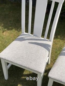 Set Of 4 White Highback Shabby Chic Solid Wood Grey Silver Woven Dining Chairs