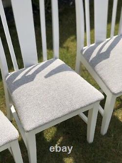 Set Of 4 White Highback Shabby Chic Solid Wood Grey Silver Woven Dining Chairs