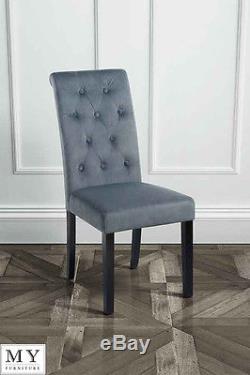 Set Of 6 High Quality Upholstered Dining Chairs Smoke Color Fabric