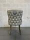Set Of 6 Light Grey Velvet Eaton Dining Chairs Metal Legs Lion Collection Only