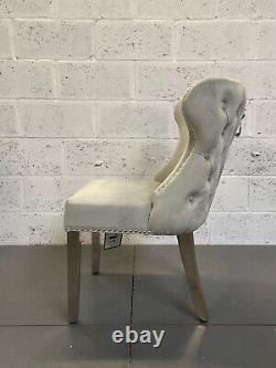 Set Of 6 Light Grey Velvet Eaton Dining Chairs Metal Legs Lion COLLECTION ONLY