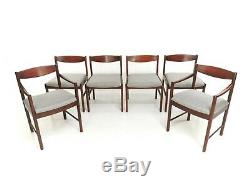 Set Of 6 Newly Upholstered Mcintosh Grey Herringbone Rosewood Dining Chairs