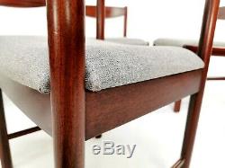 Set Of 6 Newly Upholstered Mcintosh Grey Herringbone Rosewood Dining Chairs