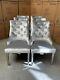Set Of 6 Silver Grey Velvet Chelsea Dining Chairs Metal Leg Lion Collection Only