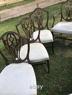 Set Of 8 Sheraton Revival Style Vintage Chairs, 2 Carvers