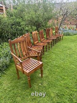Set Of 8 Solid Heavy Hardwood / Oak Dining Chairs With Carvers Farmhouse