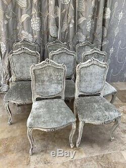 Set Of Eight French Carved Upholstered Dining Chairs
