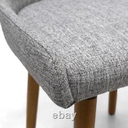 Set Of Grey Upholstered Dining Room Chairs Padded Seat Solid Wooden Legs