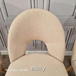 Set Of x4 Bentley Design Oslo Oak Upholstered Stone Fabric Chairs Mid Century