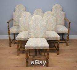 Set Six Oak Upholstered Chairs