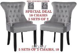 Set of 10 Grey Velvet Dining Chairs, Ring Knocker, Velvet Upholstered, 10 CHAIRS