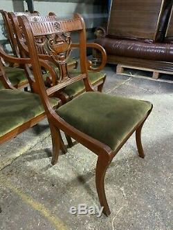Set of 10x antique Regency style dining chairs upholstered sabre leg vase back