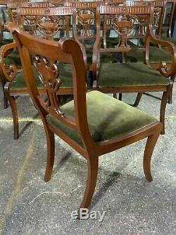 Set of 10x antique Regency style dining chairs upholstered sabre leg vase back