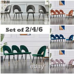 Set of 2/4/6 Dining Chairs Velvet Upholstered Seat Metal Legs Kitchen Restaurant