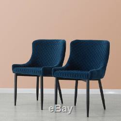 Set of 2 4 6 Velvet Dining Chairs Upholstered Distressed Lounge Chairs Navy Blue