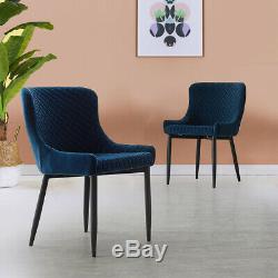 Set of 2 4 6 Velvet Dining Chairs Upholstered Distressed Lounge Chairs Navy Blue