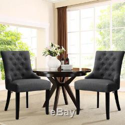 Set of 2 4 Button Back Linen Upholstered Dining Chairs Living Room Kitchen Hotel
