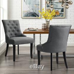 Set of 2 4 Button Back Linen Upholstered Dining Chairs Living Room Kitchen Hotel
