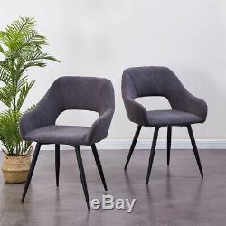 Set of 2/4 Dining Chairs Fabric ArmChairs Upholstered Seat Charcoal Black & Grey