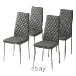 Set of 2/4 Modern Kitchen Dining Chairs High Back Faux Leather with Chrome Legs
