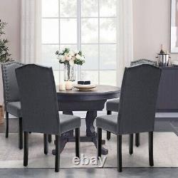 Set of 2 Accent Linen Fabric Upholstered Dining Chair with High Back