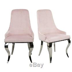 Set of 2 Baby Pink Velvet Dining Chairs with Chrome Legs Angelica ANE001