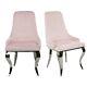 Set Of 2 Baby Pink Velvet Dining Chairs With Chrome Legs Angelica Ane001