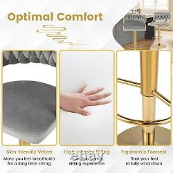 Set of 2 Bar Stools 360° Swivel Counter Height Upholstered Velvet Adjustable