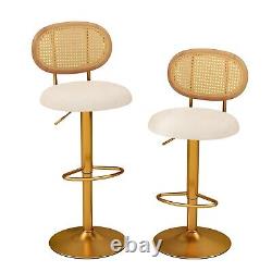 Set of 2 Bar Stools Adjustable Swivel Upholstered Velvet Pub Dining Chairs
