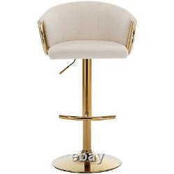 Set of 2 Bar Stools Height Adjustable Swivel Velvet Upholstered Bar Chair Beige