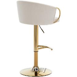 Set of 2 Bar Stools Height Adjustable Swivel Velvet Upholstered Bar Chair Beige