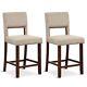 Set Of 2 Bar Stools Linen Counter Height Chair Upholstered Kitchen Island Stool