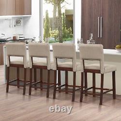 Set of 2 Bar Stools Linen Counter Height Chair Upholstered Kitchen Island Stool
