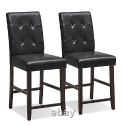 Set of 2 Bar Stools Upholstered Bar Counter Height Chair With Button-Tufted Back