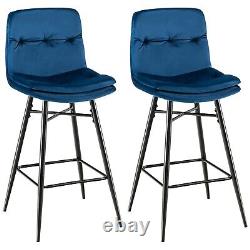 Set of 2 Bar Stools Velvet Counter Height Chair Upholstered High Dining Chairs
