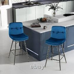 Set of 2 Bar Stools Velvet Counter Height Chair Upholstered High Dining Chairs
