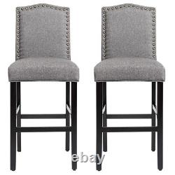 Set of 2 Bar Stools Wooden Counter Height Chair Upholstered With Rubber Wood Legs