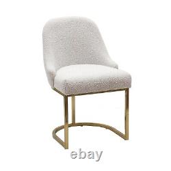 Set of 2 Beige Boucle Dining Chairs with Gold Legs Callie CAL002