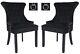 Set Of 2 Black Velvet Dining Chairs Ring Knocker, Velvet Upholstered, Wing Back